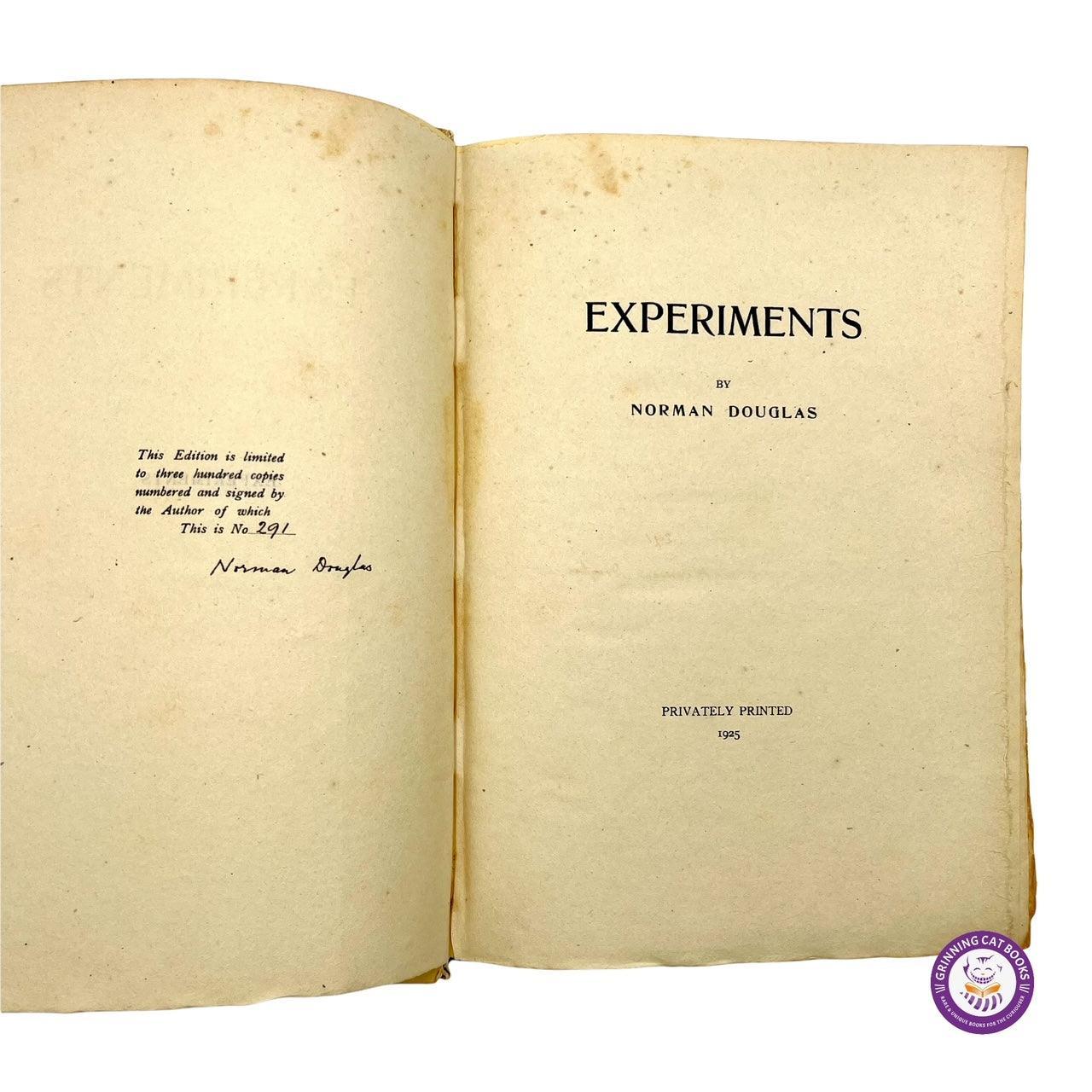 Experiments (signed by Norman Douglas) - Grinning Cat Books - SCIENCE - SIGNED