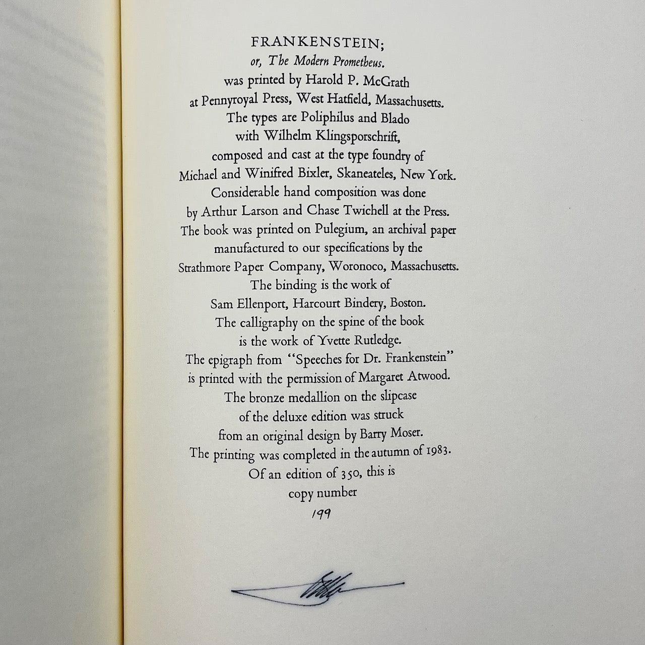 Frankenstein; or, The Modern Prometheus (Signed, Deluxe Pennyroyal Edition) - Grinning Cat Books - LITERATURE - BARRY MOSER