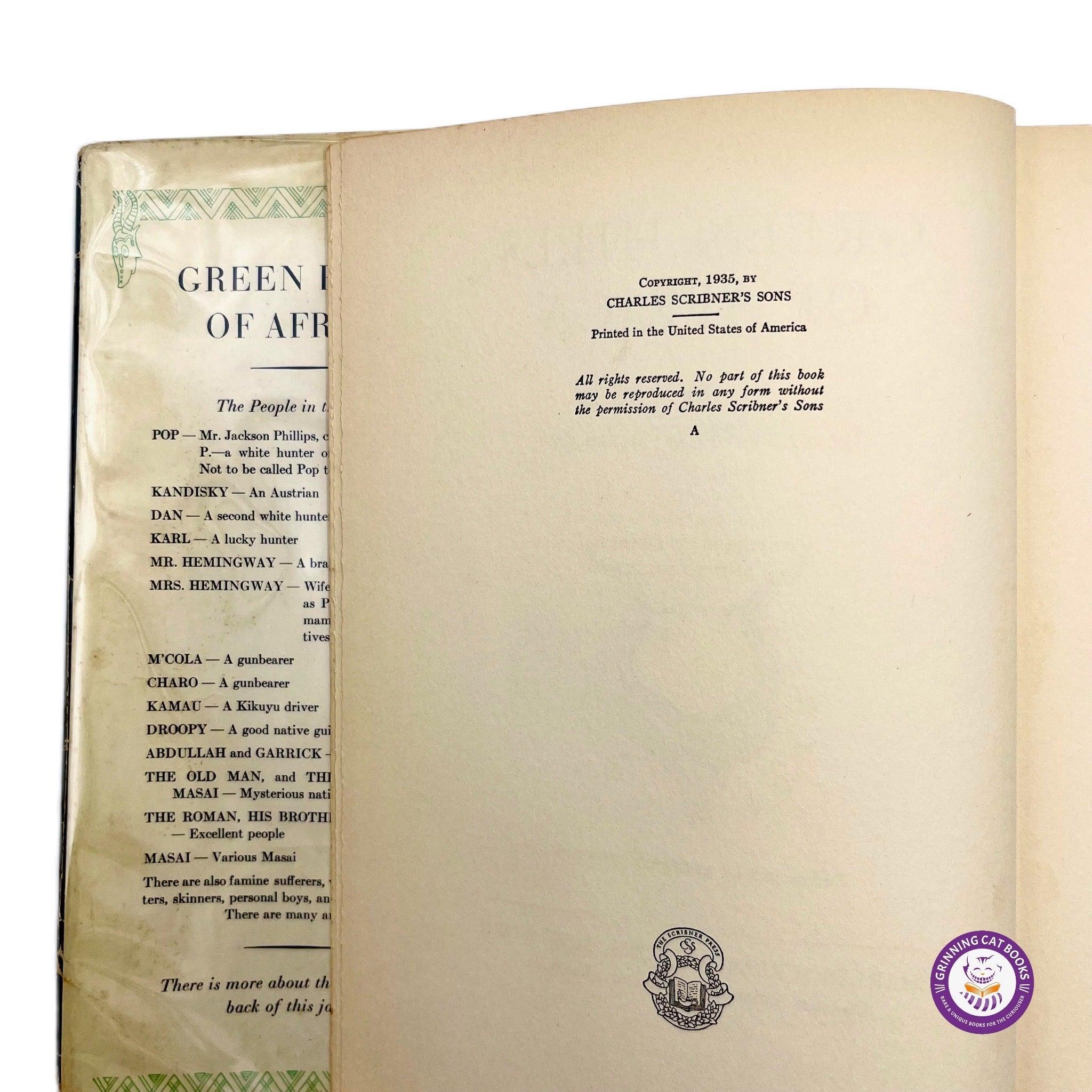 Green Hills of Africa - Grinning Cat Books - AMERICAN LITERATURE - 