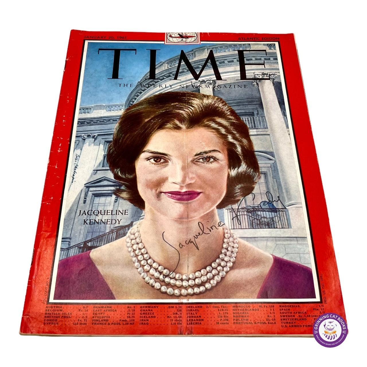 Jackie Kennedy signed Time Magazine cover (dated the day of JFK's inauguration) - Grinning Cat Books - AMERICANA - FIRST LADIES