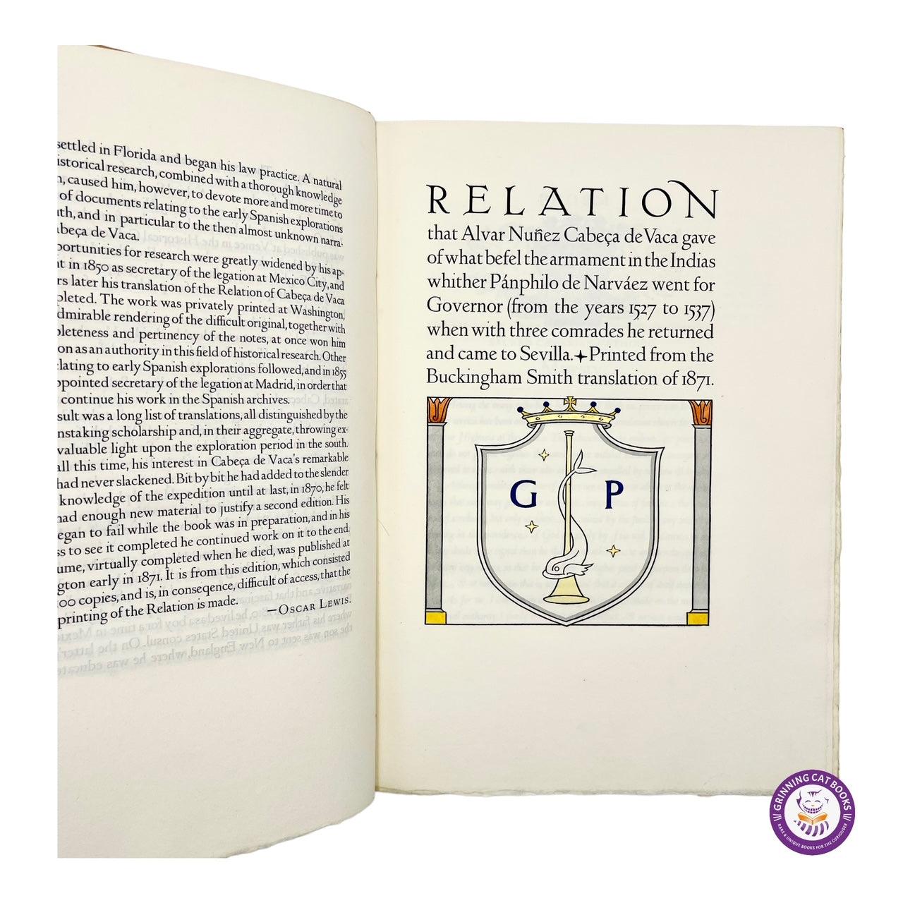 The Relation of Alvar Nunez Cabeca de Vaca (the first European to cross the continent of North America) - Grinning Cat Books - Books - 
