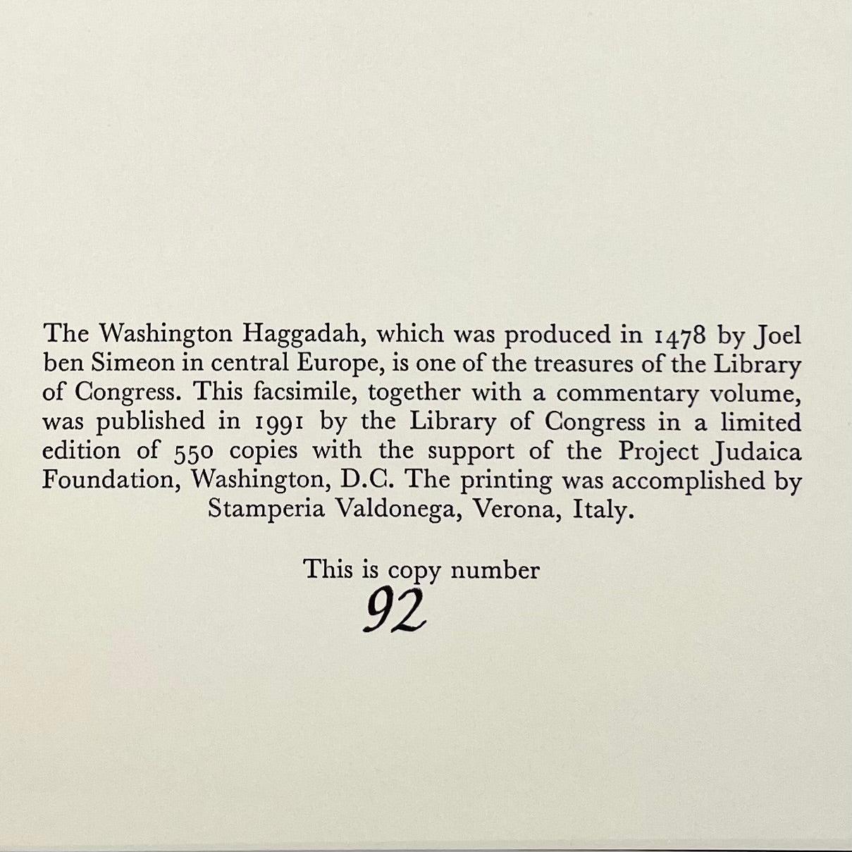 The Washington Haggadah (Limited Deluxe Edition by Project Judaica, 1991, from the Library of Mark E. Talisman, Vice Chair of the Holocaust Museum Council) - Grinning Cat Books - RELIGION - JUDAICA