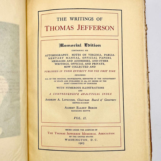 The Writings of Thomas Jefferson (Memorial Edition, 20 vols., complete) - Grinning Cat Books - AMERICANA - 