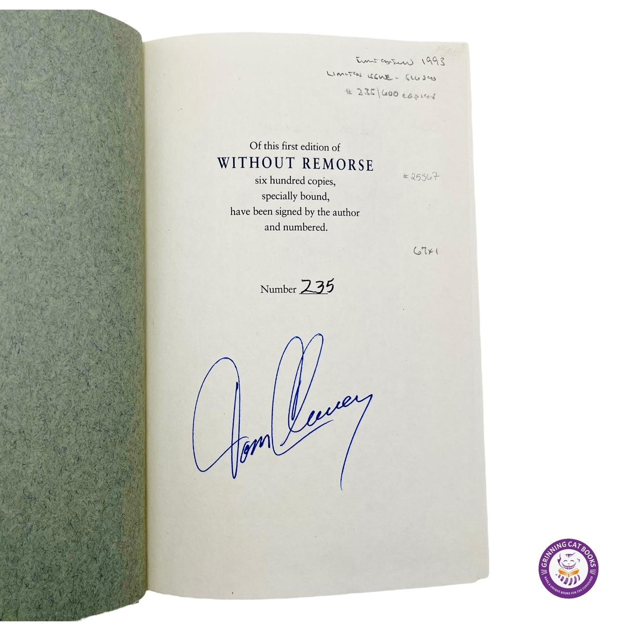 Without Remorse (Limited Edition, signed by Tom Clancy) - Grinning Cat Books - book - AMERICAN LITERATURE, MYSTERY, SIGNED, THRILLER